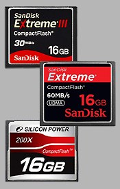 Mesures de performance de cartes mémoires CompactFlash Sandisk, Silicon Power, Transcend
