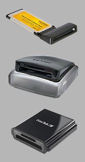 Mesures de performance de lecteurs de carte mémoire CompactFlash Lexar, Sandisk, Express Card